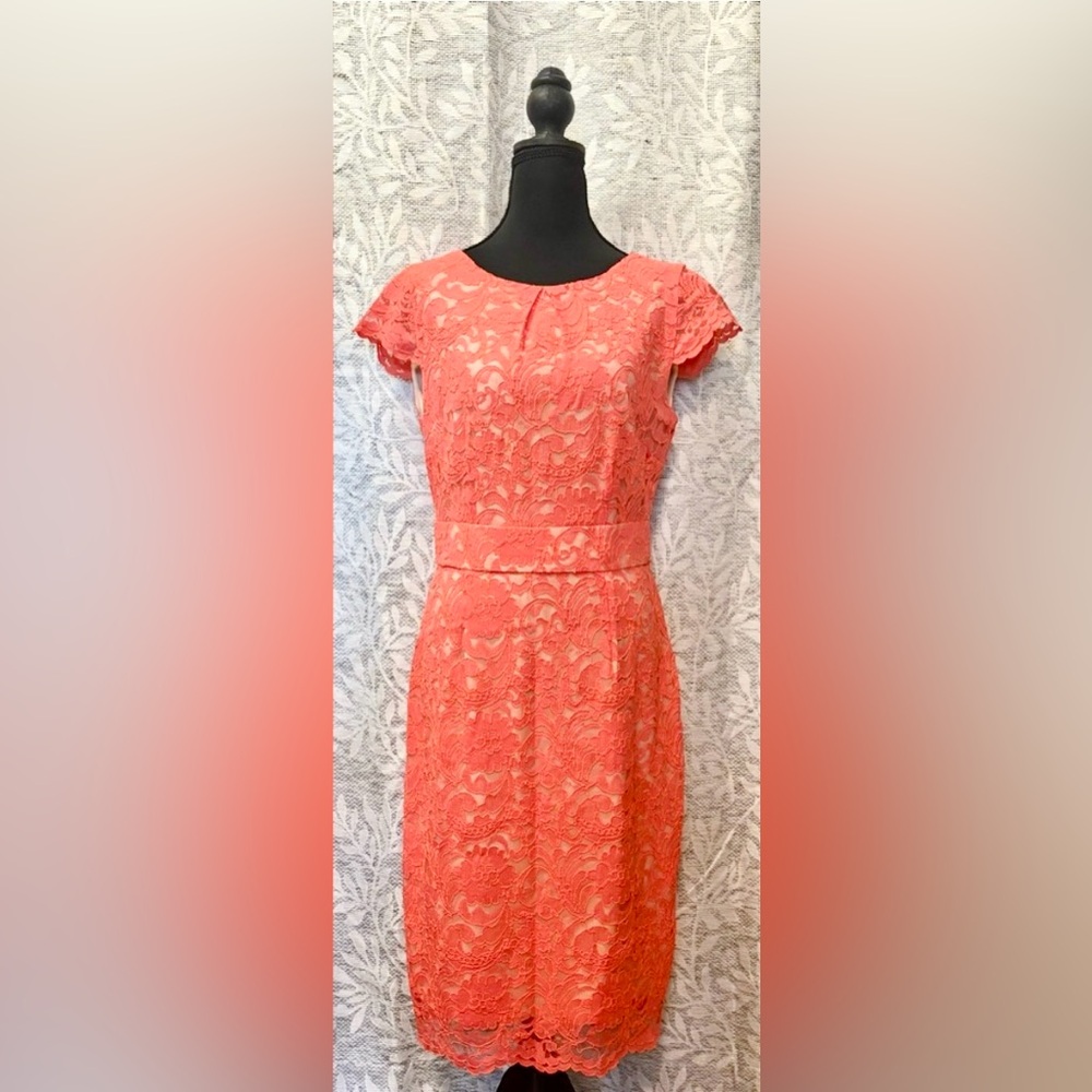 Alex Marie Coral-Pink Sweetheart Sheath Midi Dress